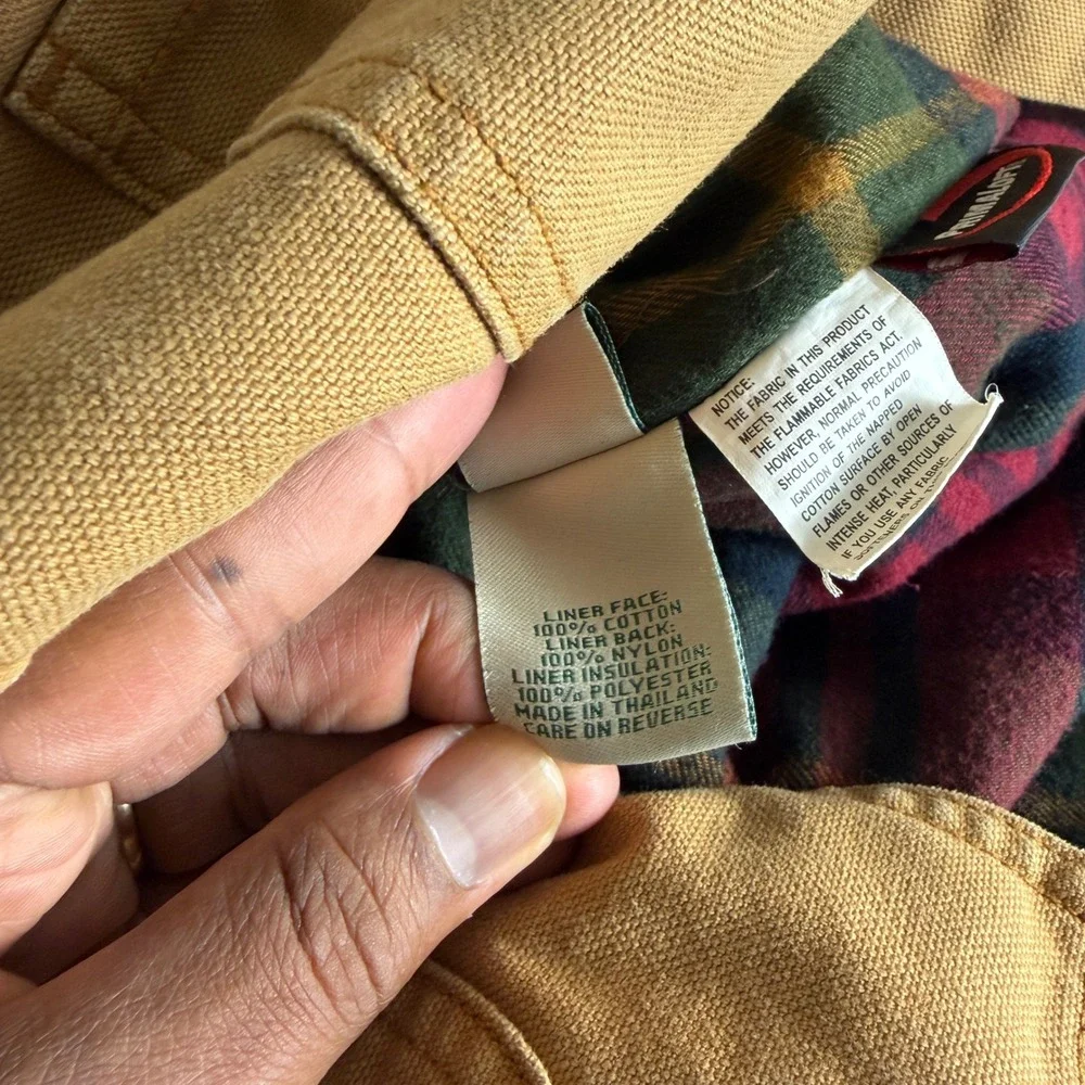 LL Bean Mens Original Field Coat Tan Canvas Primaloft Plaid Lined Jacket L Reg